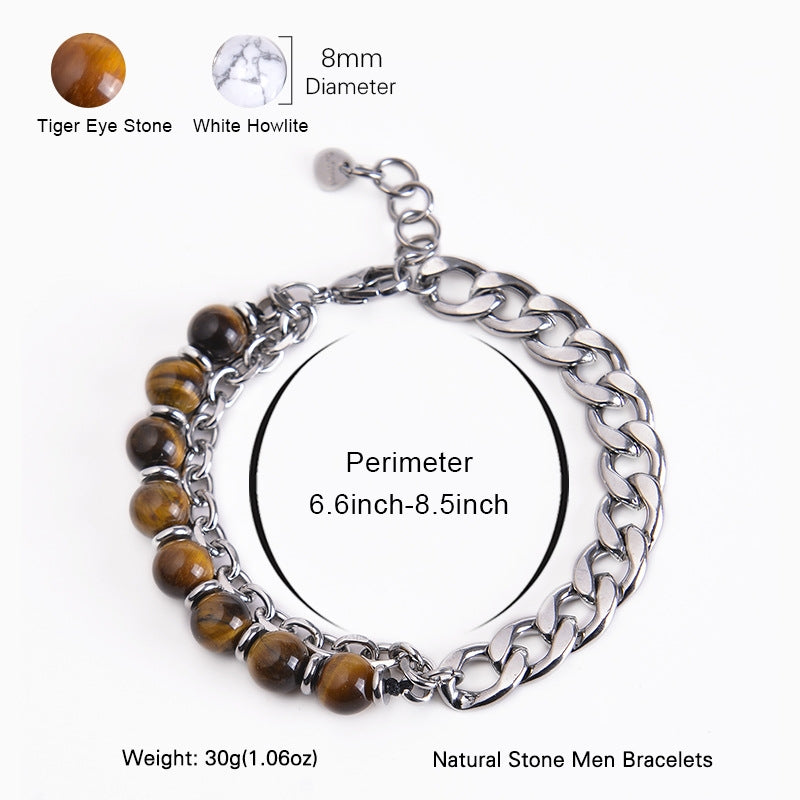 Geometric Stainless Steel Natural Stone Beaded Men's Bracelet