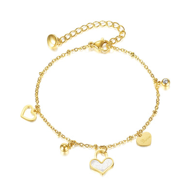 Geometric Stainless Steel Heart Charm Bracelet