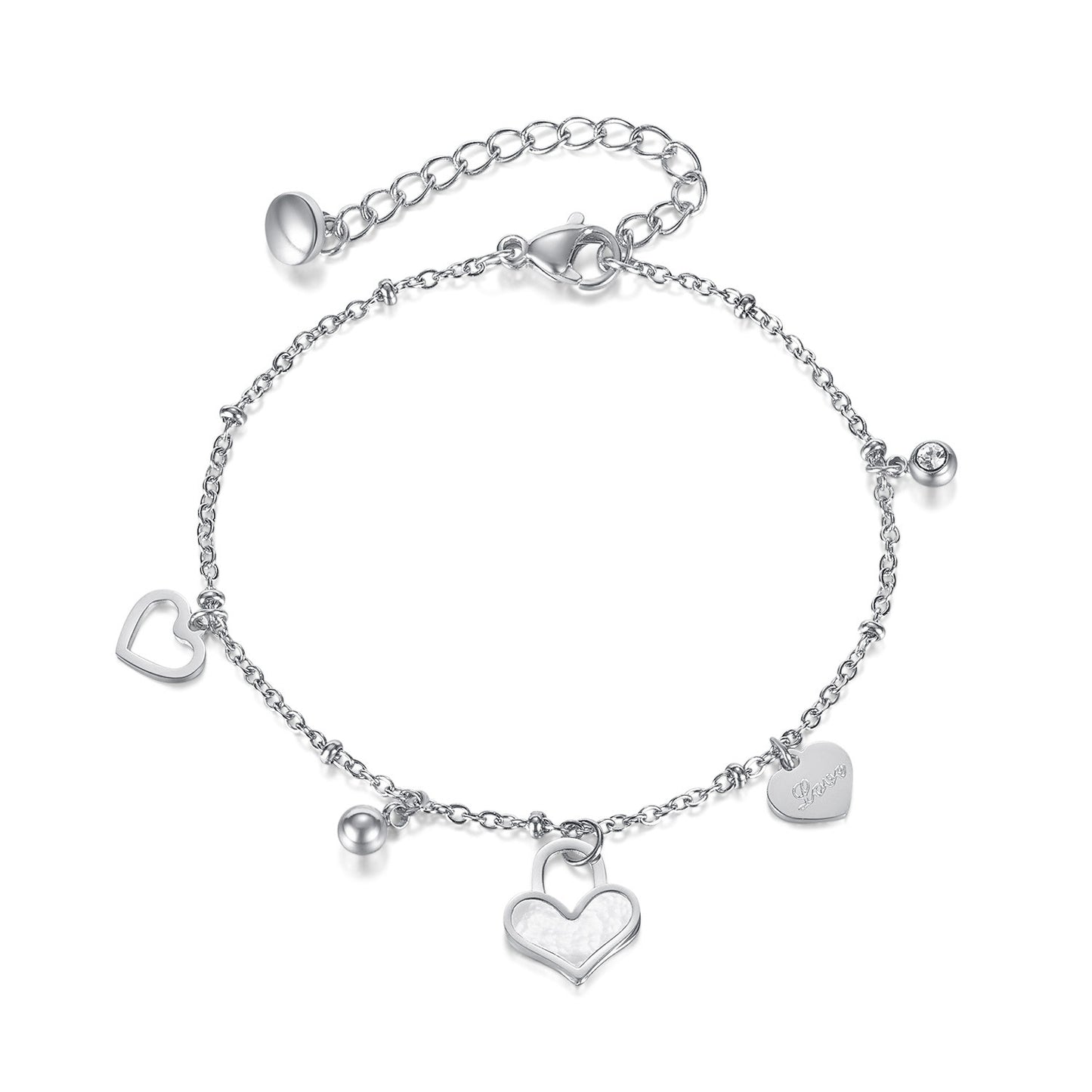 Geometric Stainless Steel Heart Charm Bracelet