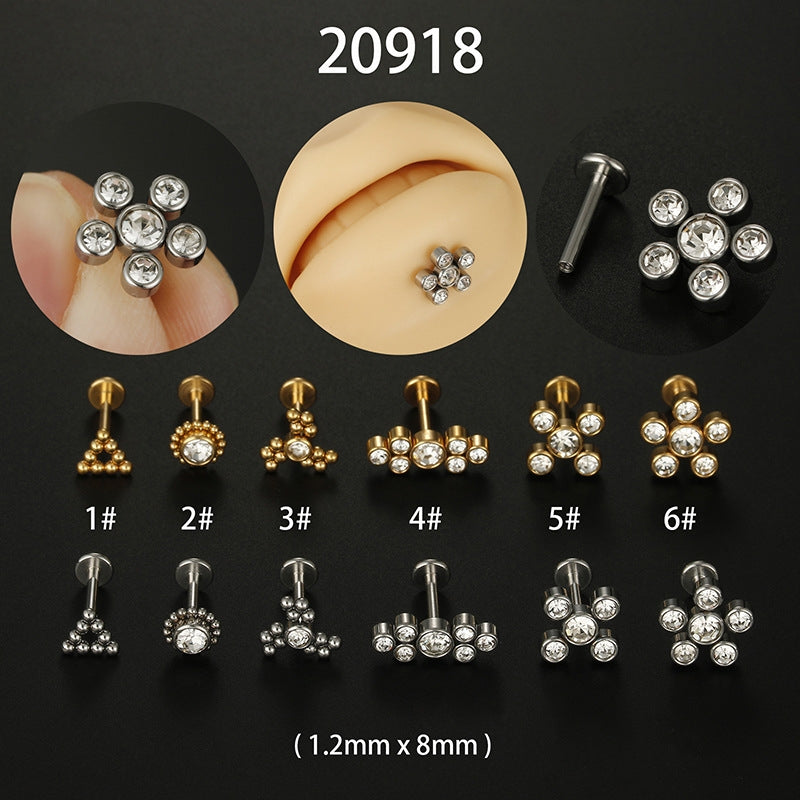Geometric Stainless Steel Zircon Lip and Ear Studs