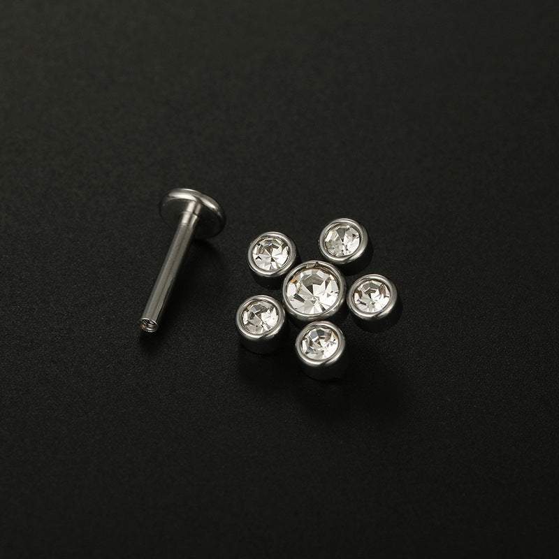 Geometric Stainless Steel Zircon Lip and Ear Studs