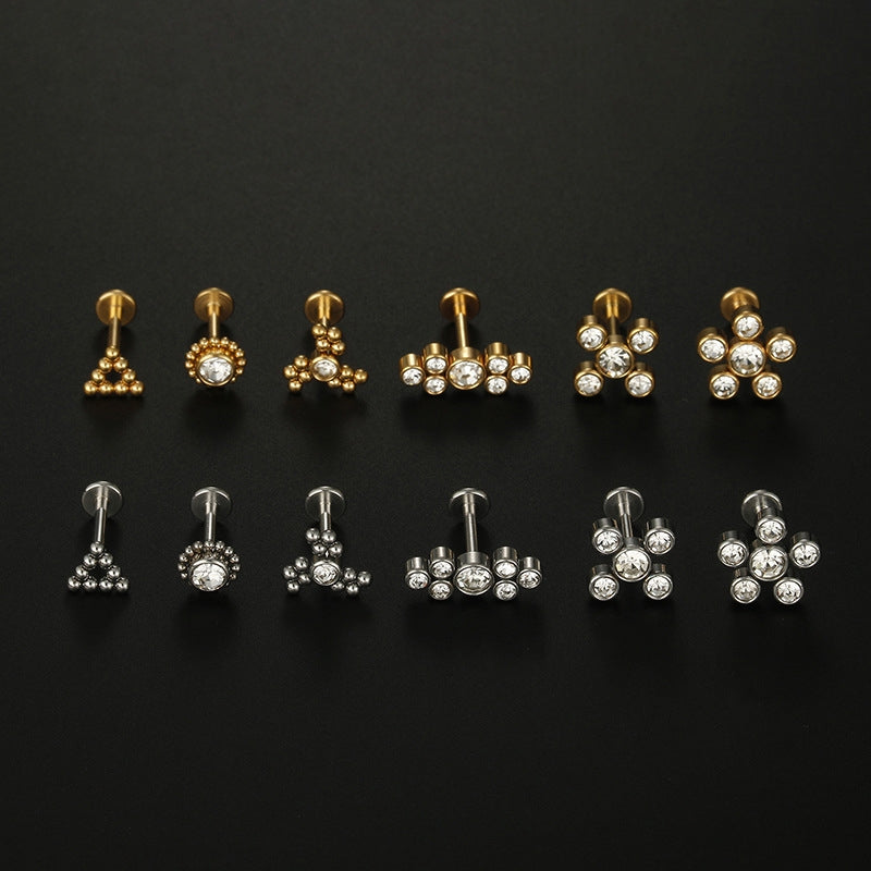 Geometric Stainless Steel Zircon Lip and Ear Studs