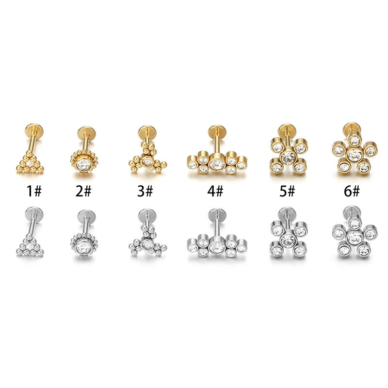 Geometric Stainless Steel Zircon Lip and Ear Studs