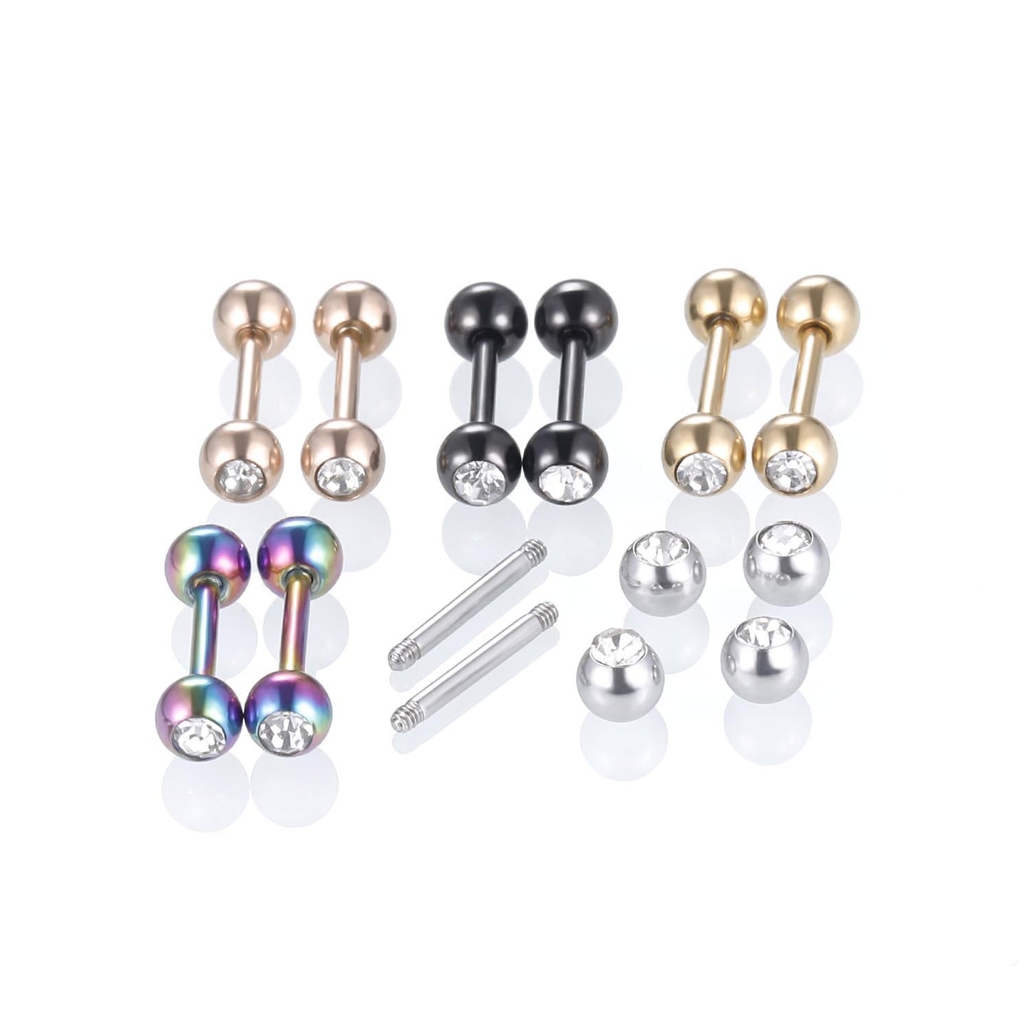 Geometric Stainless Steel Zircon Tongue Stud and Double Diamond Stud Earrings