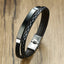 Geometric Stainless Steel PU Leather Buckle Bracelet - Black Men's Braided Design