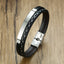 Geometric Stainless Steel PU Leather Buckle Bracelet - Black Men's Braided Design