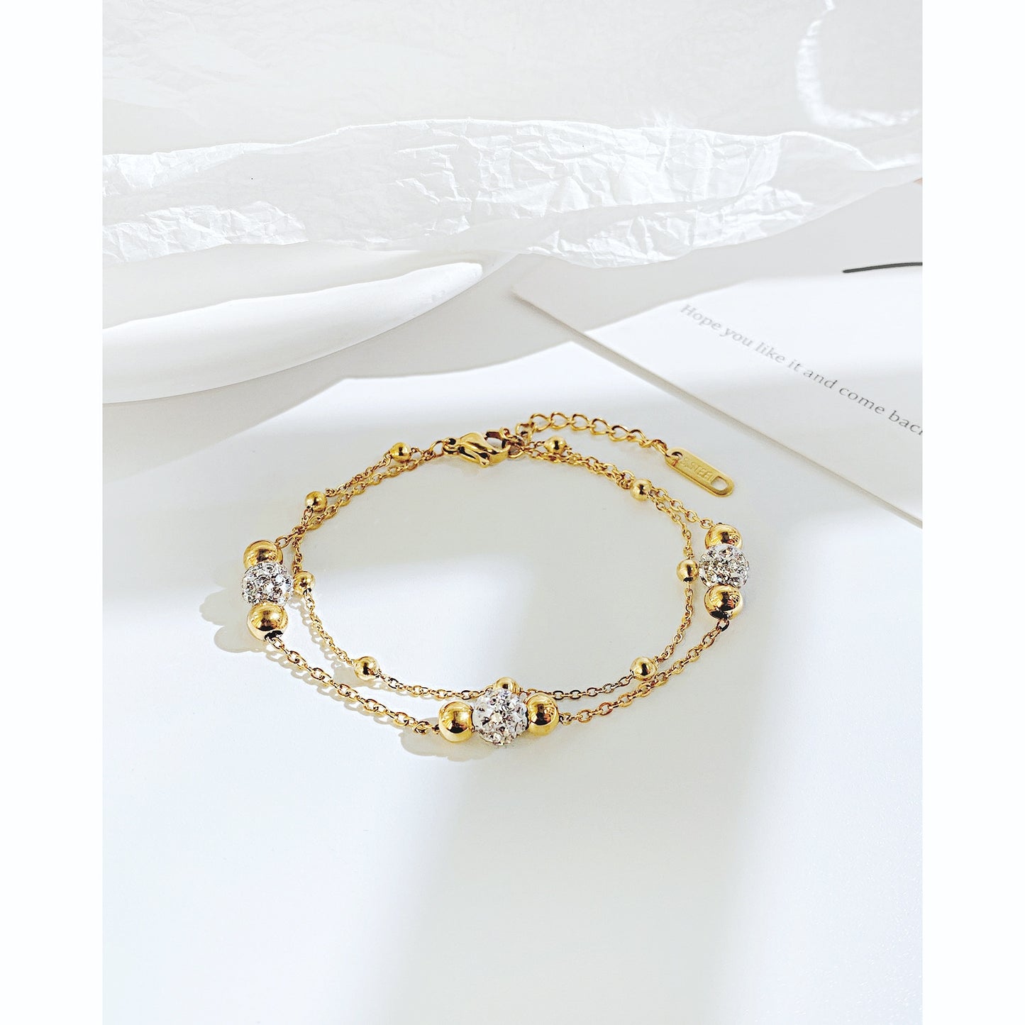 Fashion Geometric Double Layer Stainless Steel Zircon Bead Bracelet