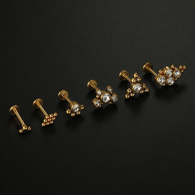 Geometric Zircon Stainless Steel Lip and Ear Stud Earrings