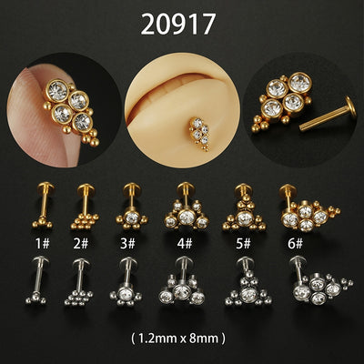 Geometric Zircon Stainless Steel Lip and Ear Stud Earrings