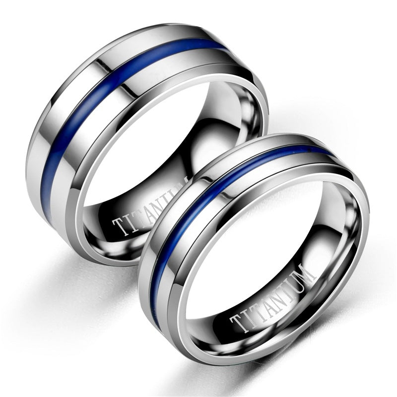 Fashion Geometric Blue Titanium Steel Minimalist Couple Ring