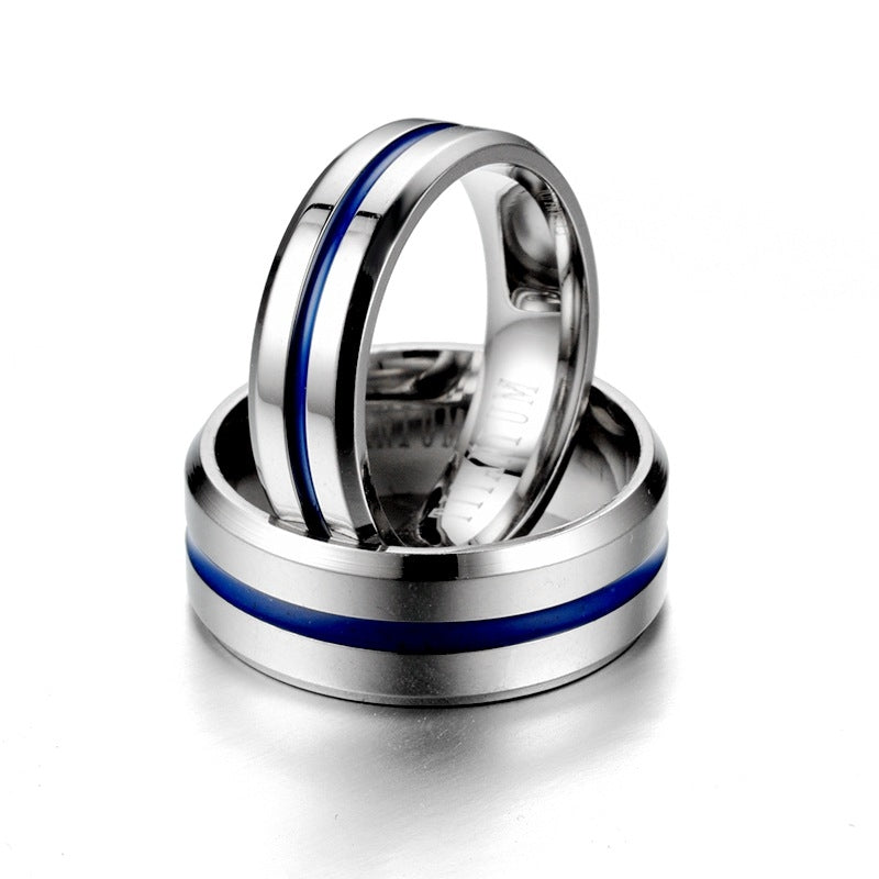 Fashion Geometric Blue Titanium Steel Minimalist Couple Ring