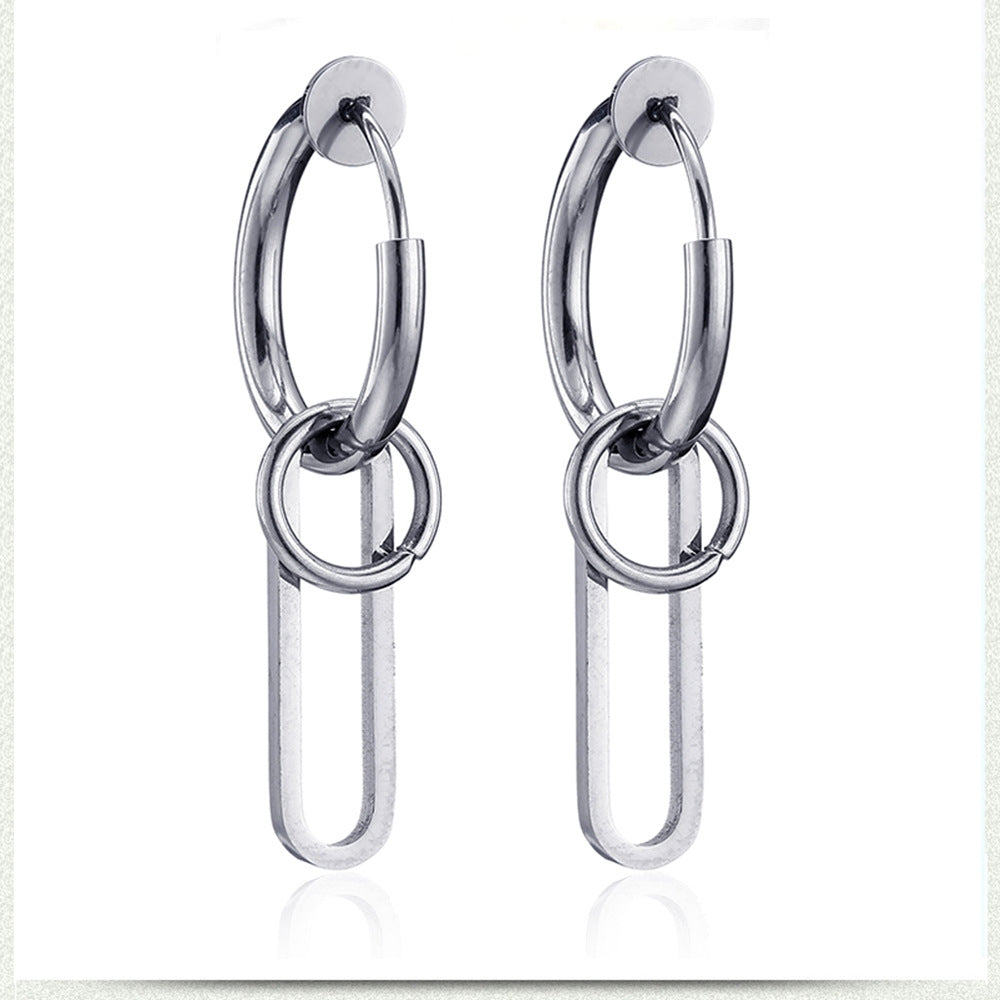 Geometric Titanium Steel Hoop Earrings - Stainless Steel Dangle Design