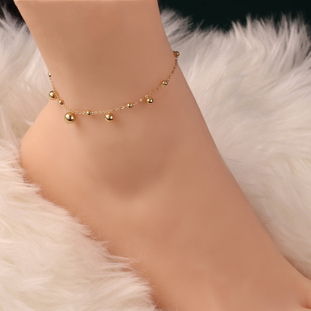 Geometric Titanium Steel Beaded Anklet Bracelet - Hypoallergenic Gold Plated Design