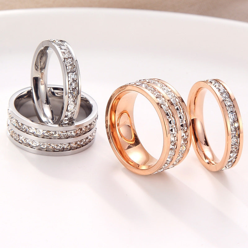 Fashion Geometric Titanium Steel Rhinestone Rose Gold Rings for Women