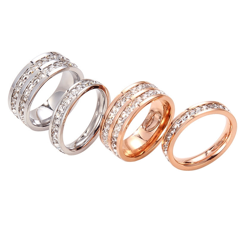 Fashion Geometric Titanium Steel Rhinestone Rose Gold Rings for Women