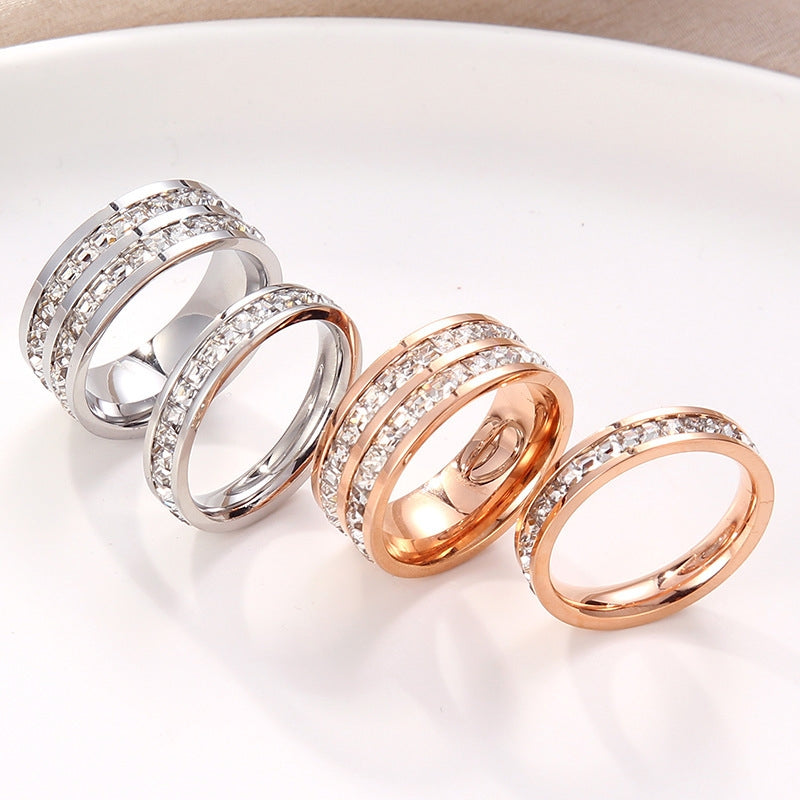 Fashion Geometric Titanium Steel Rhinestone Rose Gold Rings for Women