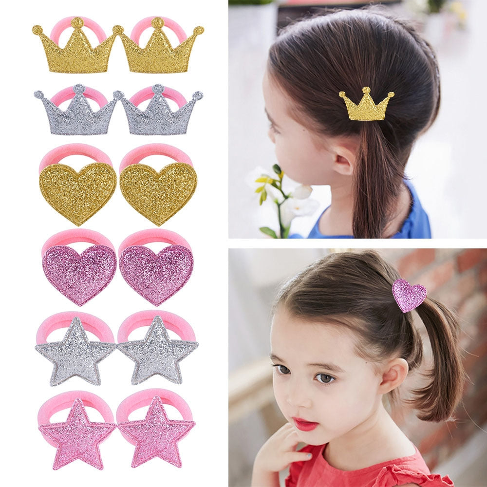 Glossy Frosted Crown Star Hair Rope for Girls - Children's Head Accessories