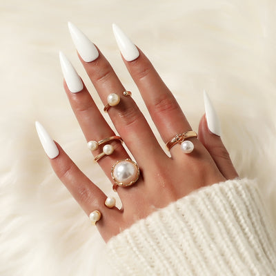 Gold-Plated Geometric Pearl Ring Set for Women