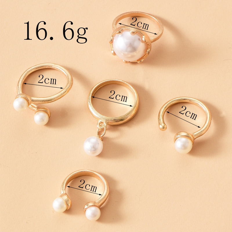 Gold-Plated Geometric Pearl Ring Set for Women