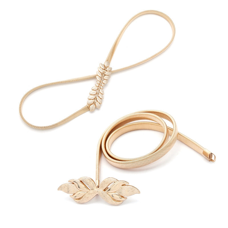 Golden Leaf Elastic Waist Belt for Women - Summer Dress Accessory