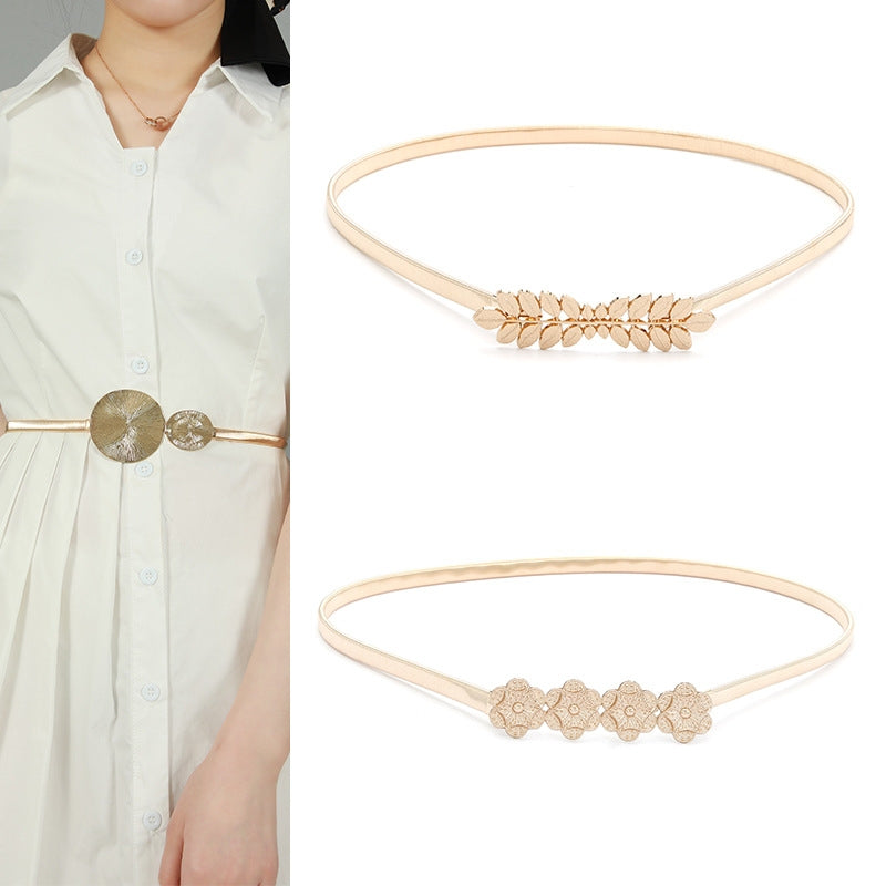 Golden Leaf Elastic Waist Belt for Women - Summer Dress Accessory