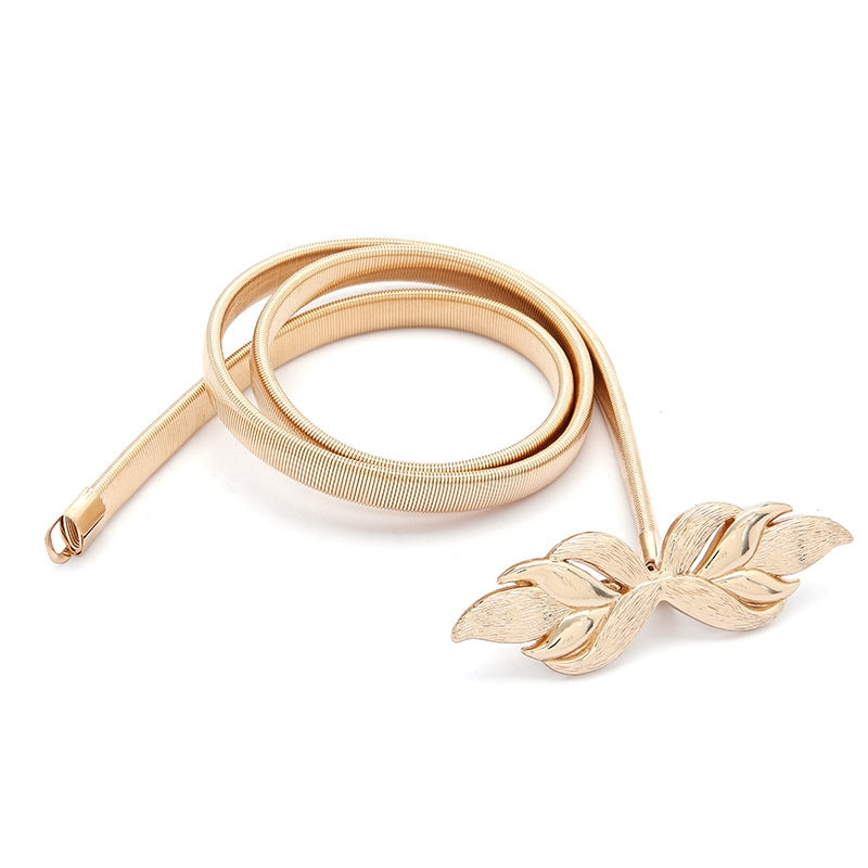 Golden Leaf Elastic Waist Belt for Women - Summer Dress Accessory