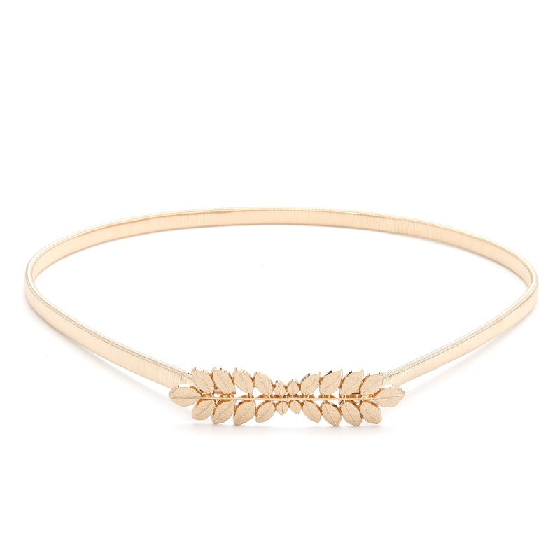 Golden Leaf Elastic Waist Belt for Women - Summer Dress Accessory