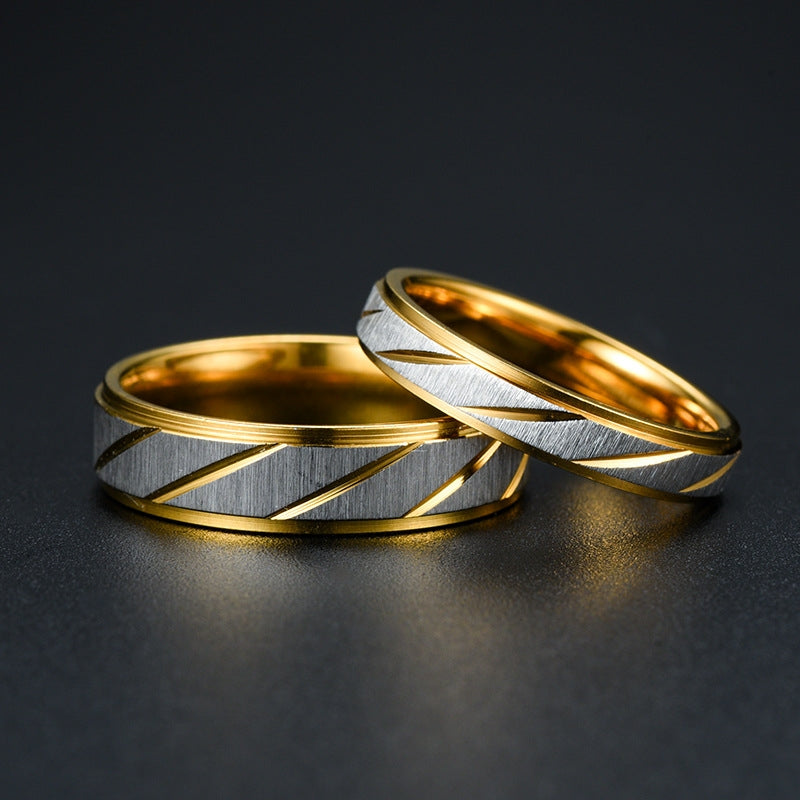 Fashion Golden Engraved Stainless Steel Couple Rings 2023