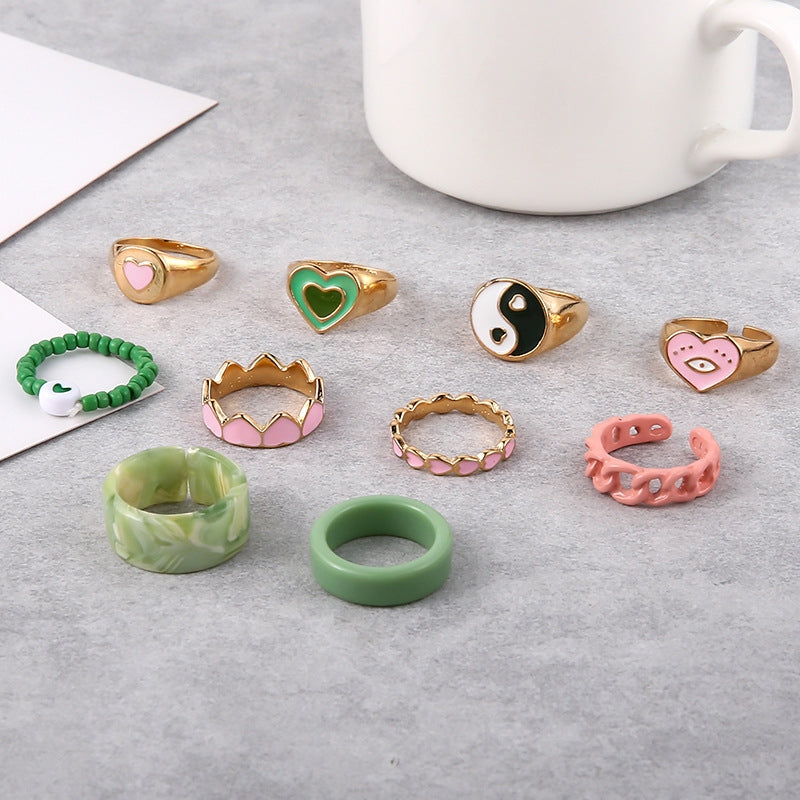 Fashion Heart Alloy Enamel Adjustable Ring