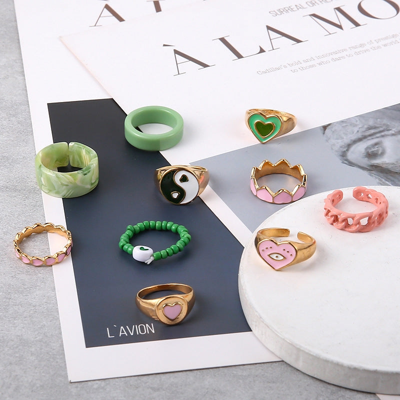 Fashion Heart Alloy Enamel Adjustable Ring