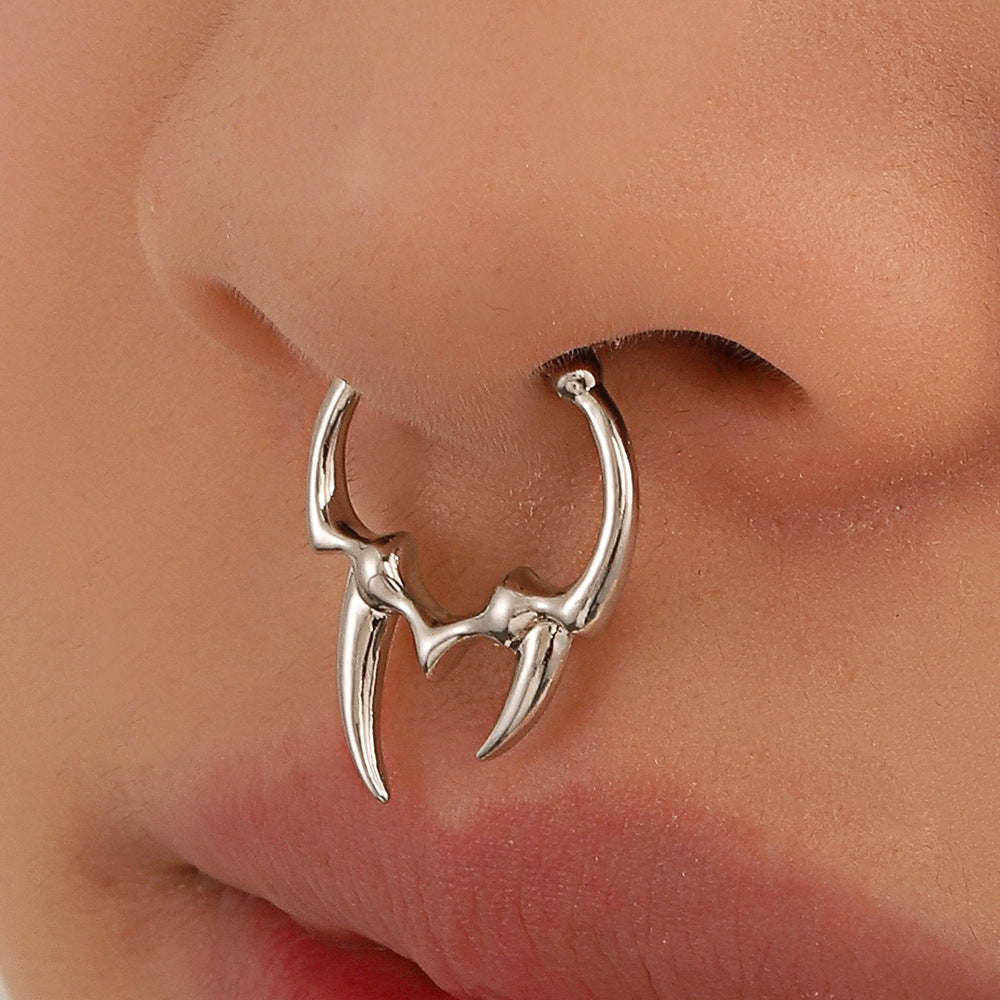 Gothic Irregular Horn Nose Clip Non-Perforated Metal Fake Nose Ring Jewelry