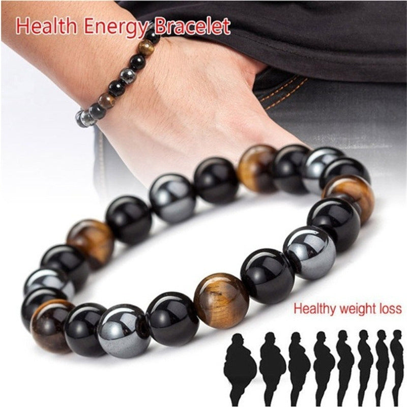 Gradient Color Agate and Tiger Eye Beaded Bracelet with Hematite Accents