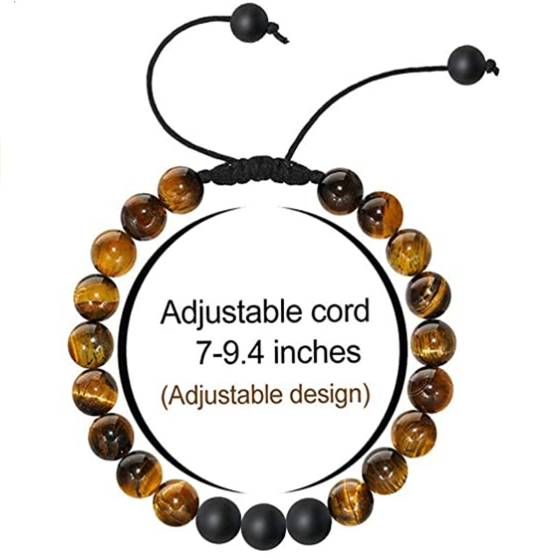 Gradient Natural Stone Agate and Tiger Eye Beaded Adjustable Bracelet