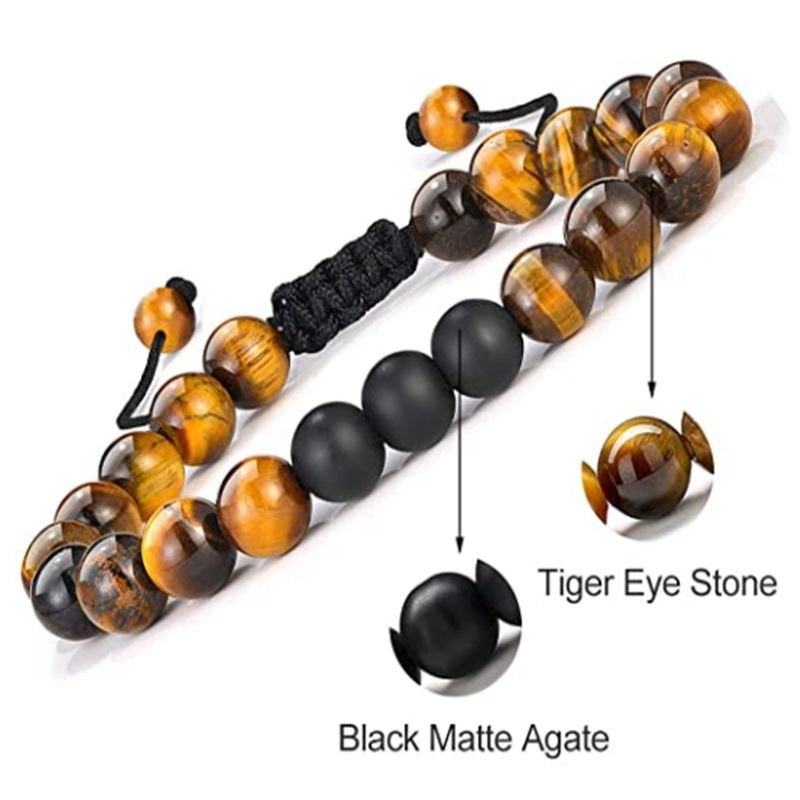 Gradient Natural Stone Agate and Tiger Eye Beaded Adjustable Bracelet