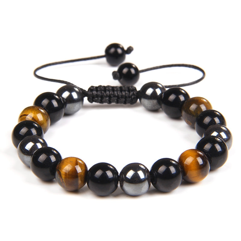 Gradient Color Agate and Tiger Eye Beaded Bracelet with Hematite Accents