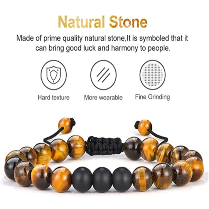 Gradient Natural Stone Agate and Tiger Eye Beaded Adjustable Bracelet