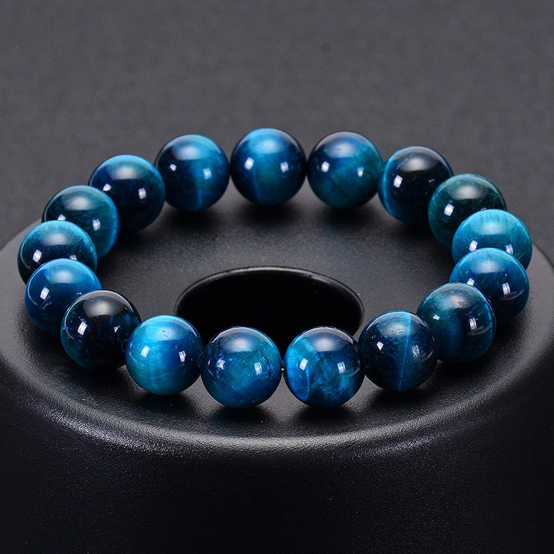 Gradient Blue Tiger Eye Natural Stone Beaded Unisex Bracelet