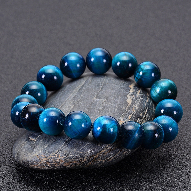 Gradient Blue Tiger Eye Natural Stone Beaded Unisex Bracelet