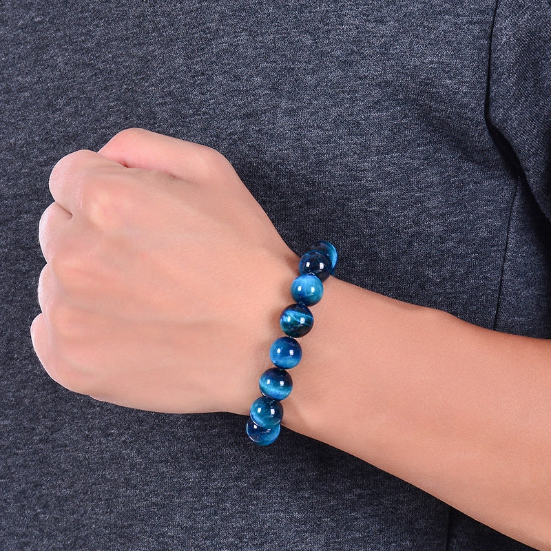 Gradient Blue Tiger Eye Natural Stone Beaded Unisex Bracelet