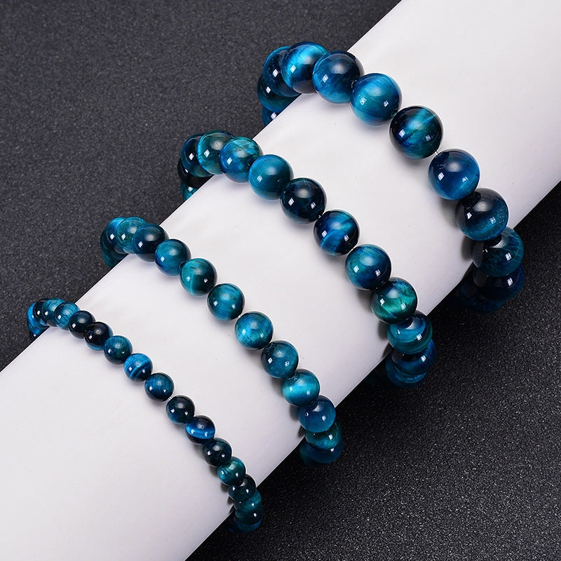 Gradient Blue Tiger Eye Natural Stone Beaded Unisex Bracelet