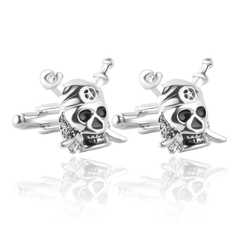 Fashion Star Skull Titanium Steel Cufflinks with Crystal Accents