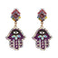 Hand Shaped Alloy Earrings with Enamel Eye Design