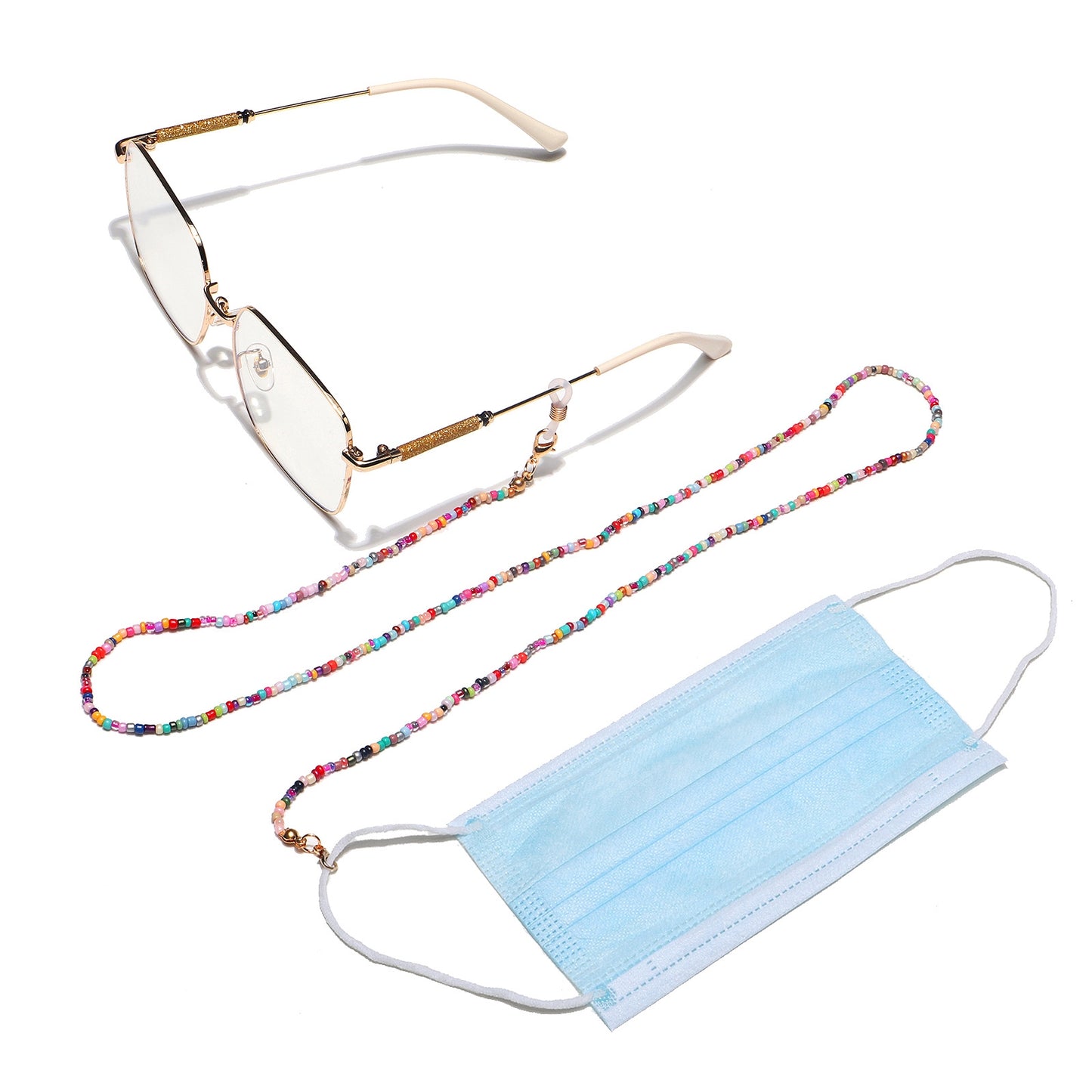 Fashion Handmade Mixed Color Rice Bead Glasses and Mask Chain Necklace