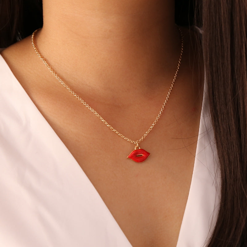 Heart & Red Chili Lips 18K Gold Plated Necklace for Women