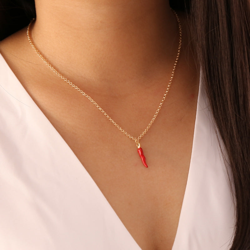 Heart & Red Chili Lips 18K Gold Plated Necklace for Women