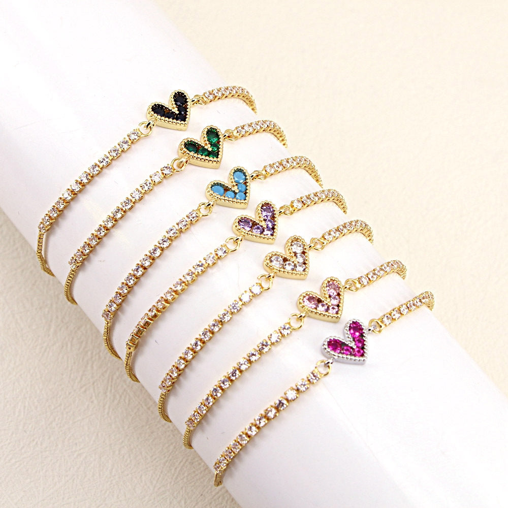 Fashion Heart Copper Zirconia Bracelet for Women - Valentine's Day Gift