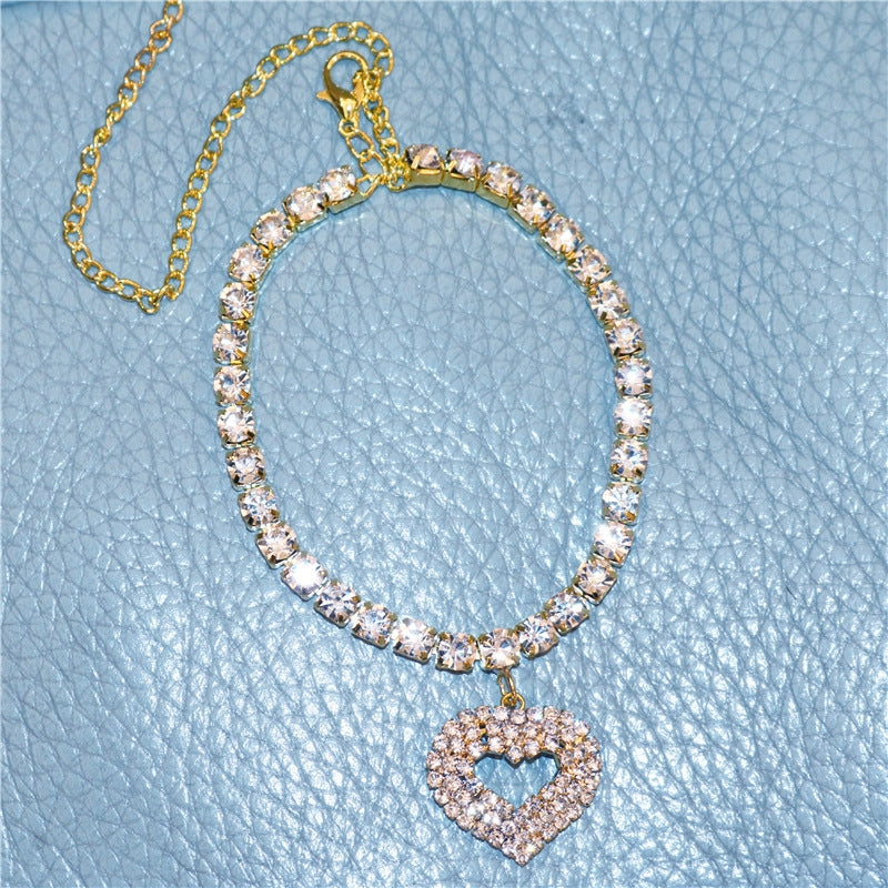 Fashion Rhinestone Heart Pendant Anklet for Women