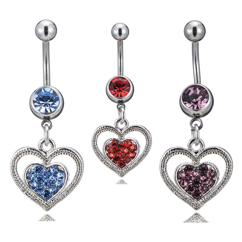 Fashion Rhinestone Heart Pendant Belly Ring