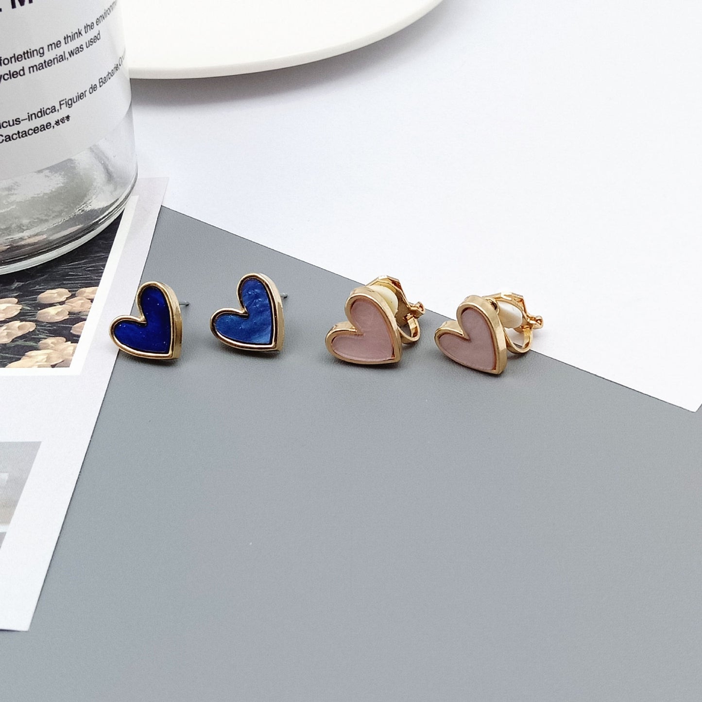 Fashion Heart Shape Alloy Enamel Ear Clips Ear Studs