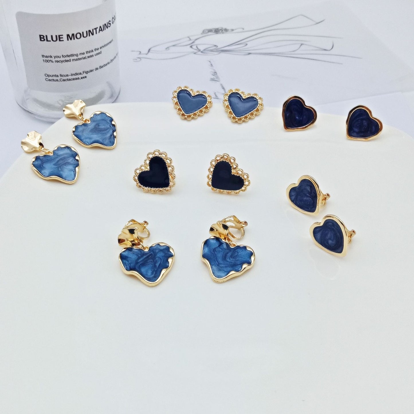 Fashion Heart Shape Alloy Enamel Ear Clips Ear Studs